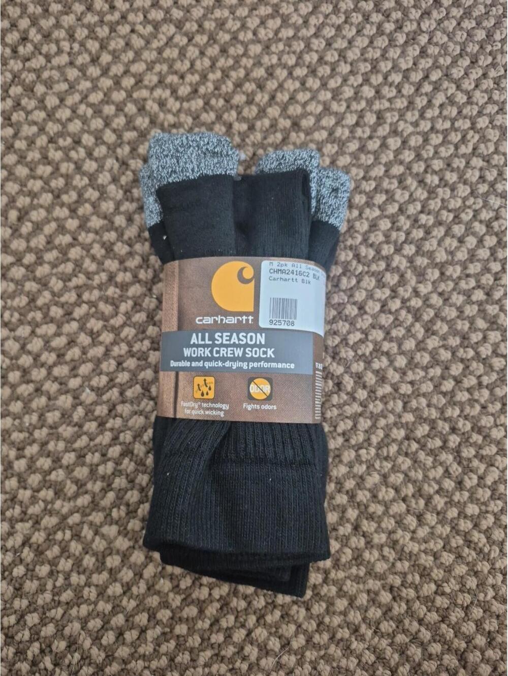 Carhartt All Season Work Crew Black Socks 2 Pairs Men’s Large Size 6-12 NEW